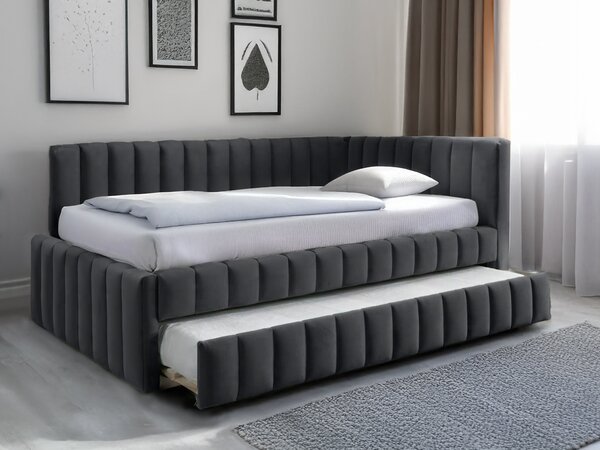 Čalouněná postel COMFINO VELVET s přistýlkou 120x200 cm tmavě šedá