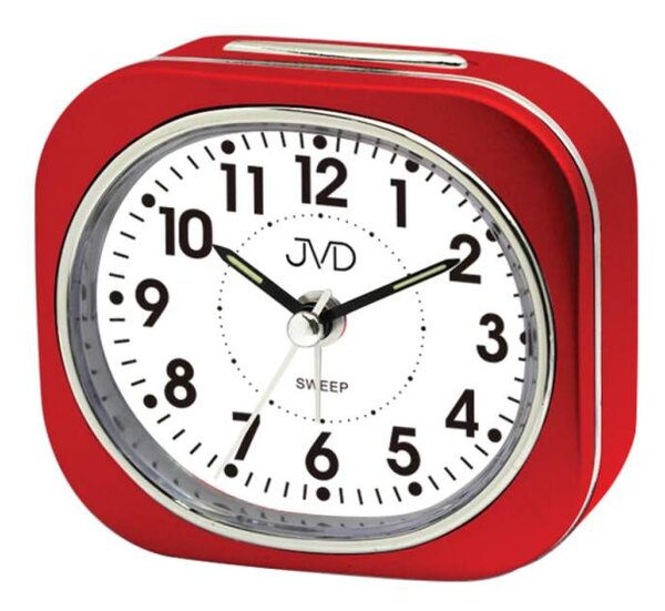 JVD Červený tichý ručkový budík s osvětlením s plynulým chodem JVD SRP8001.3