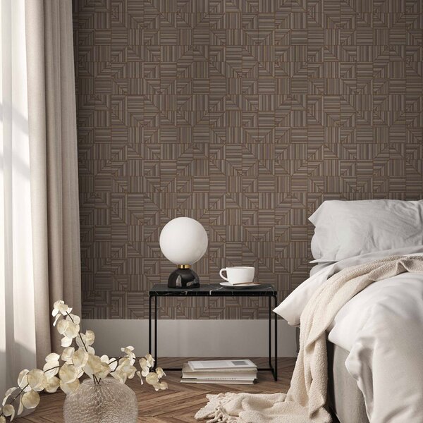 Geometrická vliesová tapeta na zeď, hnědá, imitace látky, 23209-6, Omega, AdaWall