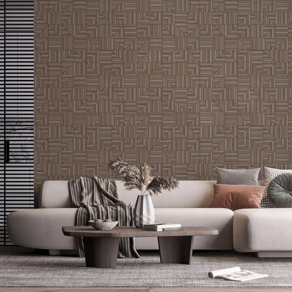 Geometrická vliesová tapeta na zeď, hnědá, imitace látky, 23209-6, Omega, AdaWall