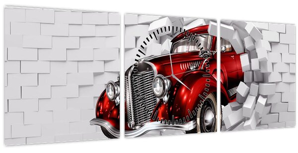 Obraz - Červené auto (s hodinami) (90x30 cm)