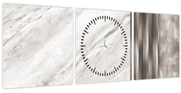 Obraz - Mramor se stříbrnými linkami (s hodinami) (90x30 cm)