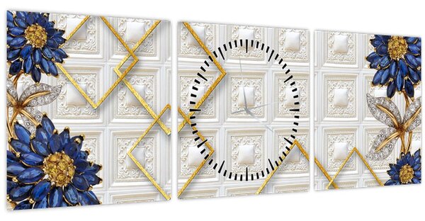 Obraz - Diamantové květy (s hodinami) (90x30 cm)