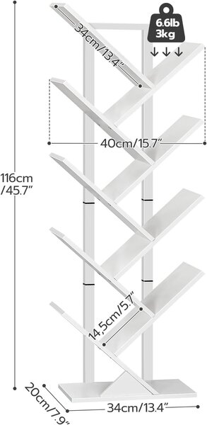 Stromová knihovna Vasagle Mergo 116 cm bílá