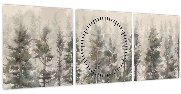 Obraz - Borovicový les I., aquarel (s hodinami) (90x30 cm)