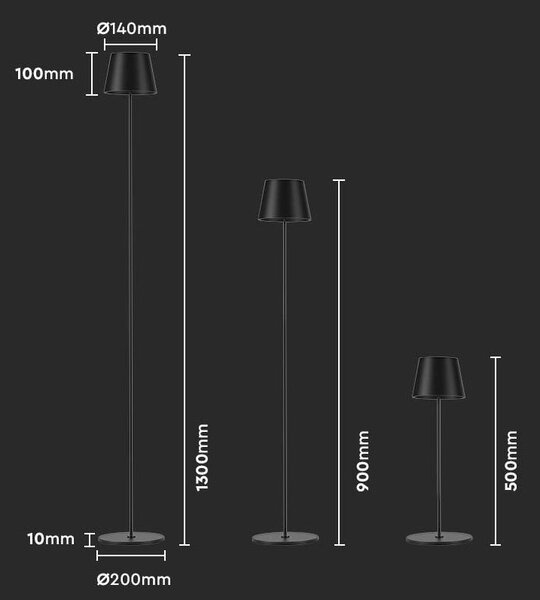 LED Solution Černá LED stojací nabíjecí lampa 500-1300mm 4W IP54 7009