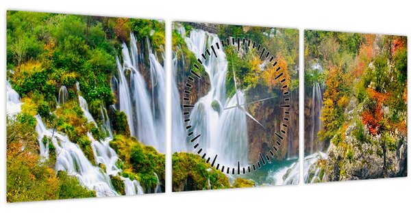 Obraz - Národní park Plitvická jezera (s hodinami) (90x30 cm)