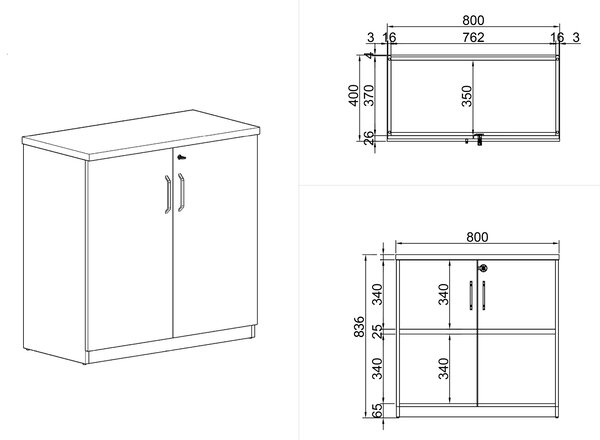 Kancelářská skříň ARRISTO LUX, 800 x 400 x 836 mm, bříza