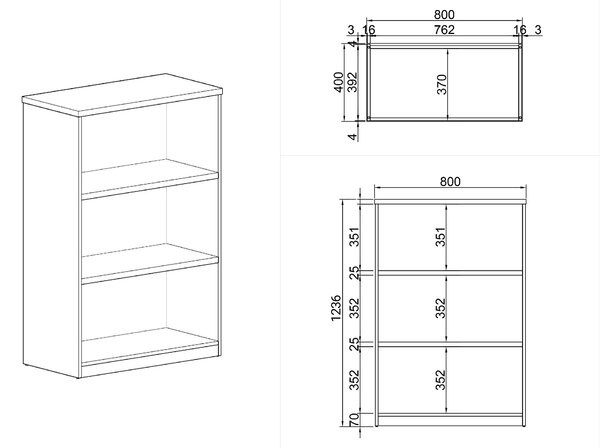 Kancelářský regál ARRISTO LUX, 800 x 400 x 1236 mm, bříza