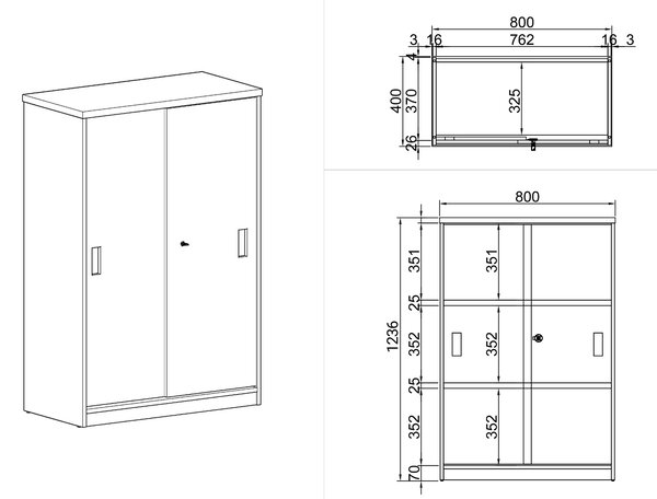 Skříň zasouvací ARRISTO LUX, 800 x 400 x 1236 mm, bříza