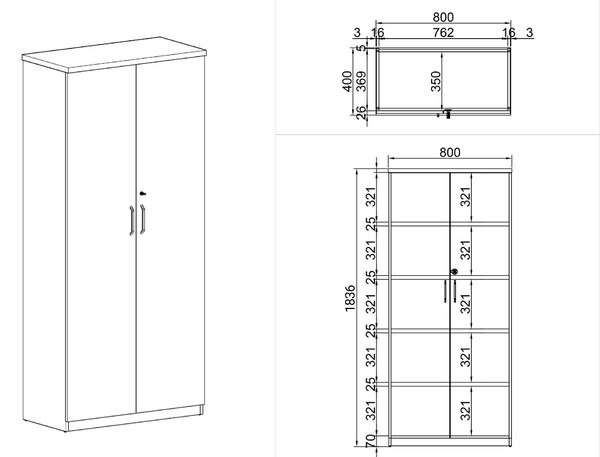 Kancelářská skříň ARRISTO LUX, 800 x 400 x 1836 mm, ořech