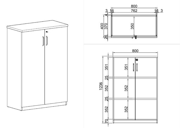 Kancelářská skříň ARRISTO LUX, 800 x 400 x 1236 mm, bříza