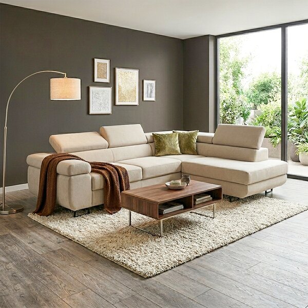 Sedací souprava GREIZ | 275x203 cm | pravá | rozkládací + úložný prostor | lincol 04D světle béžová | 3D manšestr