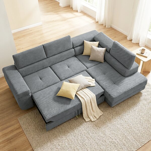 Sedací souprava GREIZ | 275x203 cm | pravá | rozkládací + úložný prostor | lincol 85D šedá | 3D manšestr