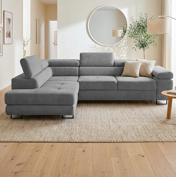 Sedací souprava GREIZ | 203x275 cm | levá | rozkládací + úložný prostor | lincol 85D šedá | 3D manšestr
