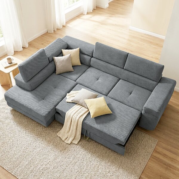 Sedací souprava GREIZ | 203x275 cm | levá | rozkládací + úložný prostor | lincol 85D šedá | 3D manšestr