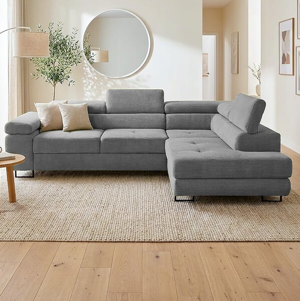 Sedací souprava GREIZ | 275x203 cm | pravá | rozkládací + úložný prostor | lincol 85D šedá | 3D manšestr