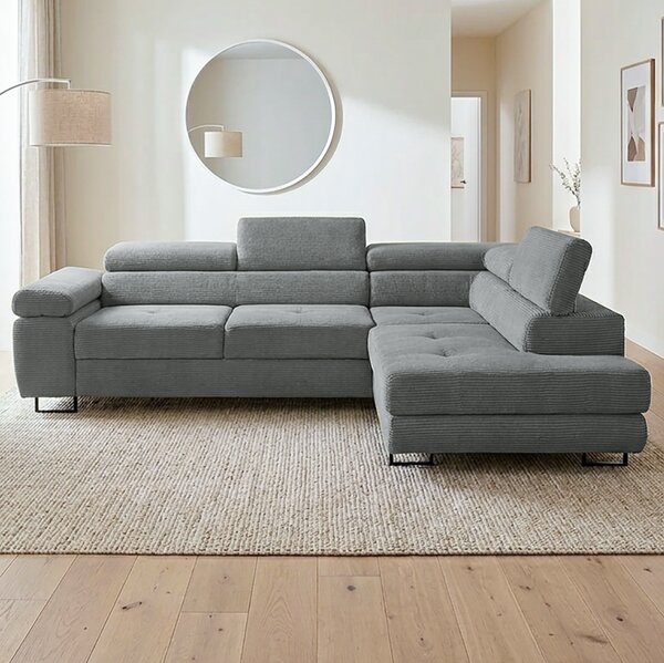 Sedací souprava GREIZ | 275x203 cm | pravá | rozkládací + úložný prostor | lincol 85D šedá | 3D manšestr