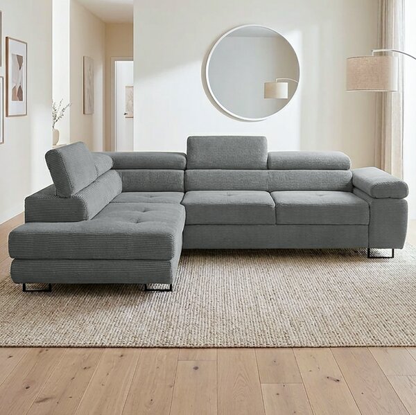 Sedací souprava GREIZ | 203x275 cm | levá | rozkládací + úložný prostor | lincol 85D šedá | 3D manšestr