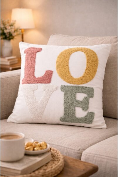 Bílý dekorační poštář s barevným nápisem LOVE Plaas – 45x45x12 cm