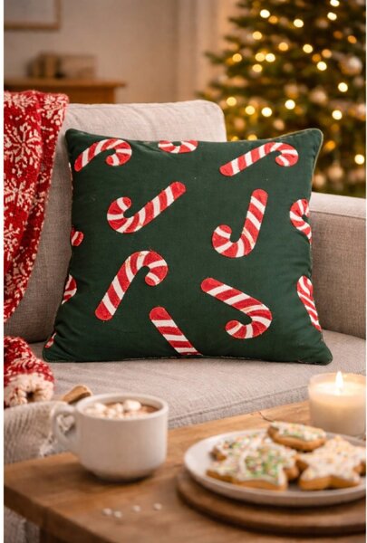 Zeleno-červený vánoční dekorační poštář s cukrovými hůlkami Candy Cane Plaas – 45x45x13 cm