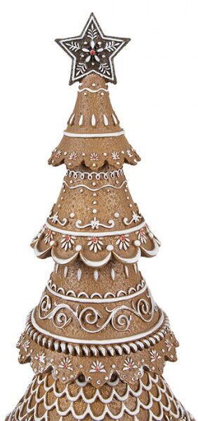 Vánoční dekorace perníkový stromeček na kruhovém podstavci s okrasnými vlnkami – 16x42 cm