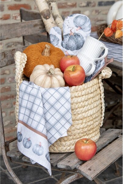 Šedo-béžová kostkovaná utěrka s dýněmi Country Style Pumpkin – 50x70 cm