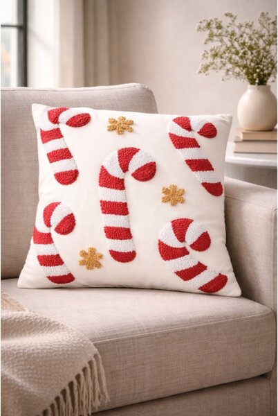 Červeno-bílý vánoční dekorační poštář s cukrovými hůlkami Candy Cane Plaas – 45x45x10 cm