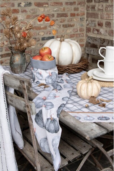 Šedo-béžový bavlněný ubrus / běhoun na stůl s dýněmi Country Style Pumpkin – 50x160 cm