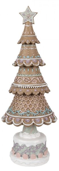 Hnědá vánoční dekorace perníkový stromeček s pastelovým zdobením – 16x42 cm
