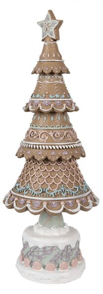 Hnědá vánoční dekorace perníkový stromeček s pastelovým zdobením – 16x42 cm