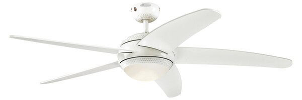 Stropní ventilátor s LED osvětlením Bendan, bílý, tichý – Westinghouse Westinghouse, Bendan, stmívatelné, Bílá, Obývací pokoj, Dřevo, Moderní