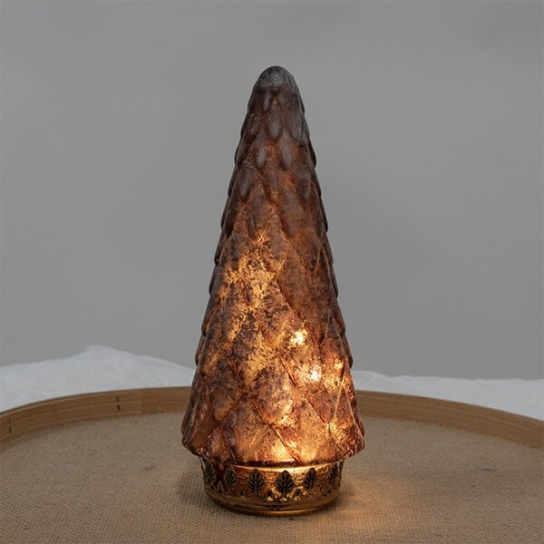 Červená skleněná vánoční dekorace s LED světlem vánoční stromeček – 11x24 cm