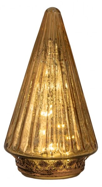 Zlatá skleněná vánoční dekorace s LED světlem vánoční stromeček s vlnitým povrchem Annuska – 11x19 cm