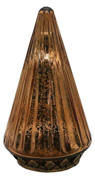 Měděná skleněná vánoční dekorace s LED světlem vánoční stromeček s vlnitým povrchem Annuska – 11x19 cm