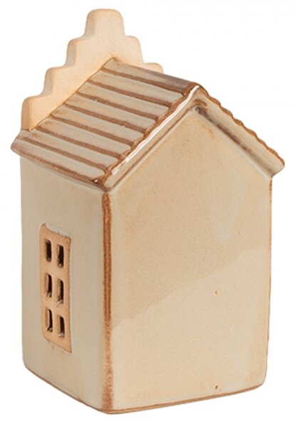 Vánoční dekorace s LED světlem béžový porcelánový domeček s pěti okny – 6x6x11 cm