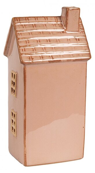 Vánoční dekorace s LED světlem hnědý porcelánový domeček s dvířky a vlnitou střechou – 8x6x17 cm
