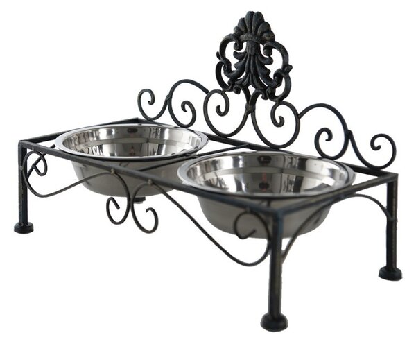 Černé antik kovové misky pro psa Potier ornament - 39*19*25 cm - Clayre & Eef