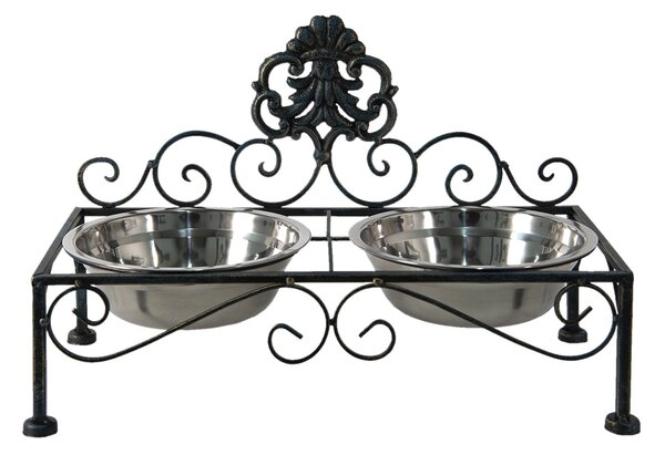 Černé antik kovové misky pro psa Potier ornament - 39*19*25 cm - Clayre & Eef