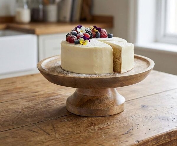 Přírodní dřevěný podnos na dort na noze Wood Cake Chic - Ø 25*10 cm - Mars & More