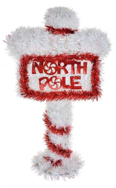 Vánoční dekorace červeno-bílá cedule North Pole – 20x5x36 cm