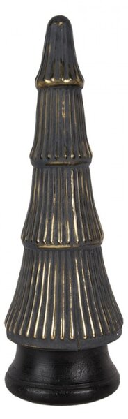 Šedá skleněná vánoční dekorace stromeček na dřevěném podstavci s proužky a zlatým odřením Kornelia L – 15x45 cm