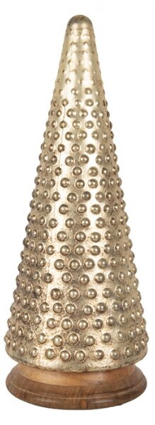 Zlatá skleněná vánoční dekorace stromeček na dřevěném podstavci s puntíky Rikke L – 17x41 cm