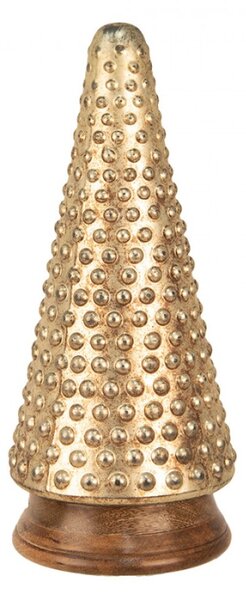 Zlatá skleněná vánoční dekorace stromeček na dřevěném podstavci s puntíky Rikke M – 14x31 cm