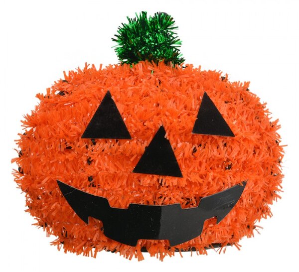 Halloweenská dekorace oranžová dýně s černými prvky – 13 cm
