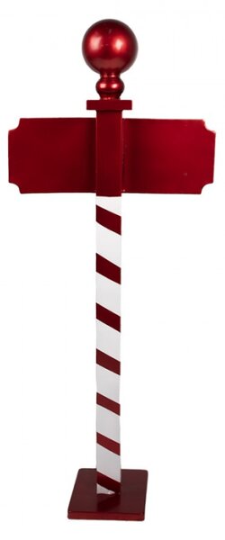 Červeno-bílá vánoční dekorace kovová značka s nápisem North Pole – 46x18x110 cm