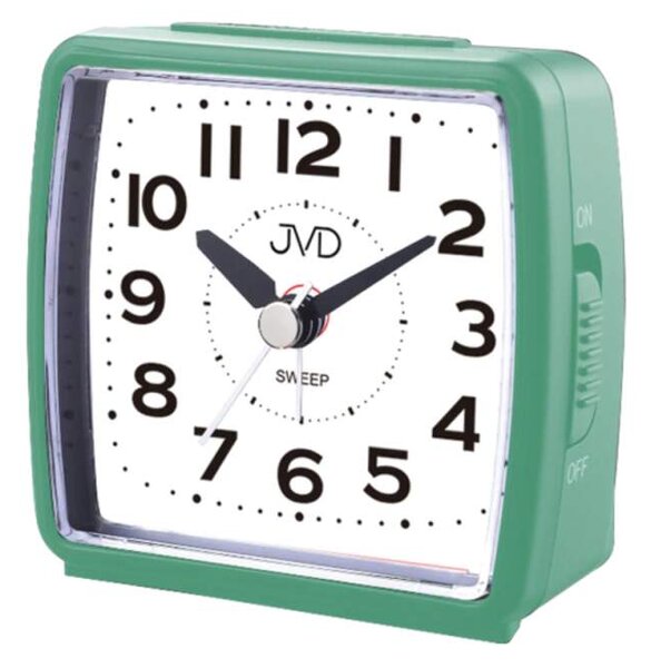 JVD Zelený tichý ručkový budík s LED osvětlením s plynulým chodem JVD SRP7602.1
