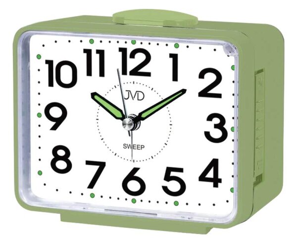 JVD Zelený tichý ručkový budík s LED osvětlením s plynulým chodem JVD SRP1101.2
