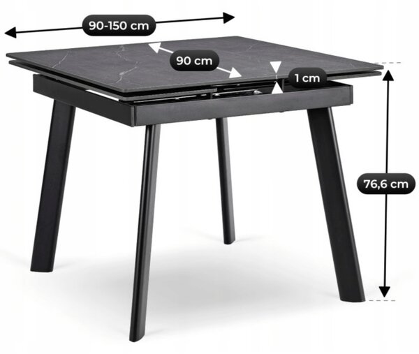 JAKS Rozkládací keramický jídelní stůl Lares 90 cm – 150 cm černý mramor