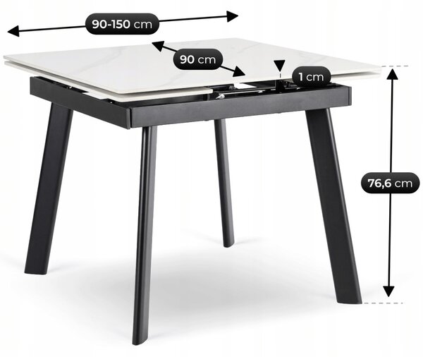 JAKS Rozkládací keramický jídelní stůl Lares 90 cm – 150 cm bílý mramor
